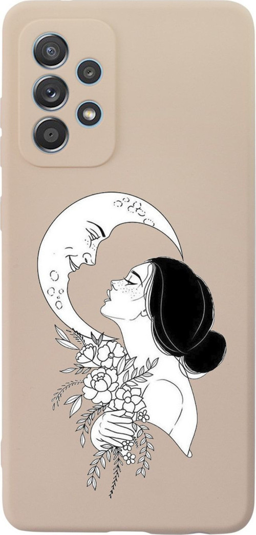 Samsung A52 Moon And Women Premium Silikonlu Pembe Telefon Kılıfı