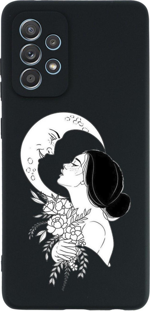Samsung A52 Moon And Women Premium Silikonlu Siyah Telefon Kılıfı