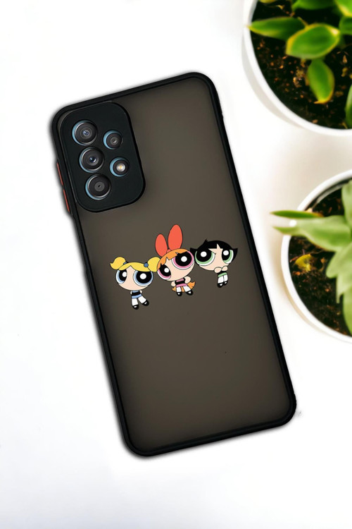 Samsung A33 Uyumlu Powerpuff Girls Desenli Buzlu Şeffaf Lüx Telefon Kılıfı