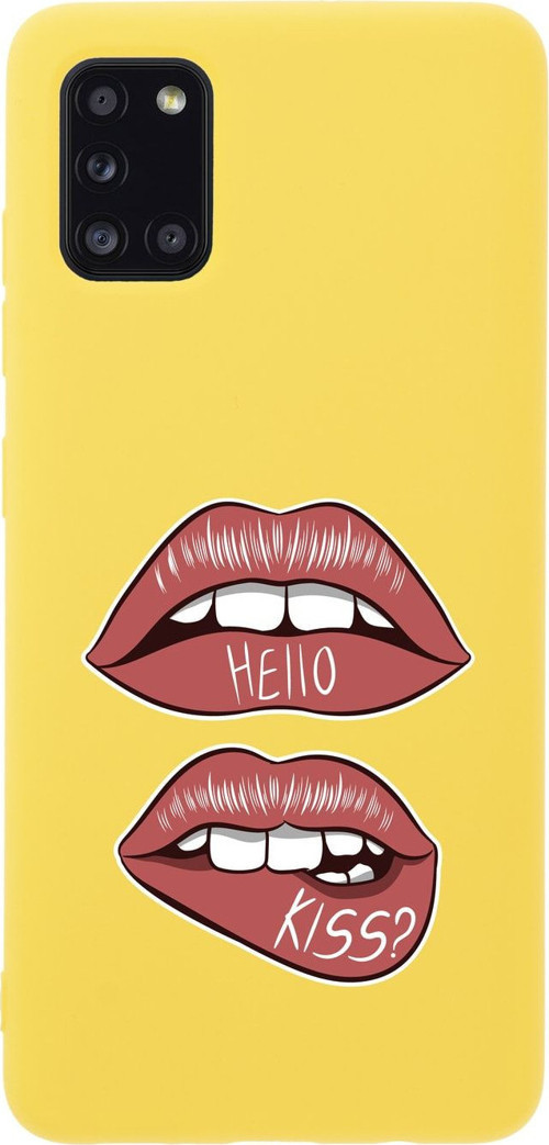 Samsung A31 Hello Kiss Premium Silikonlu Sarı Telefon Kılıfı