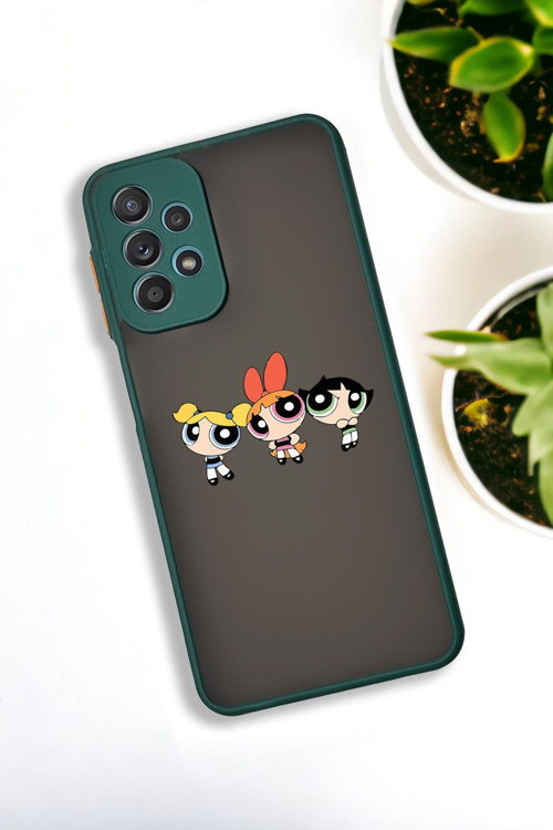 Samsung A33 Uyumlu Powerpuff Girls Desenli Buzlu Şeffaf Lüx Telefon Kılıfı