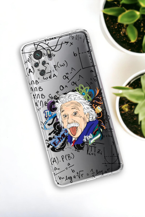 Xiaomi Redmi Note 10 Uyumlu Einstein Desenli Premium Silikonlu Şeffaf Telefon Kılıfı