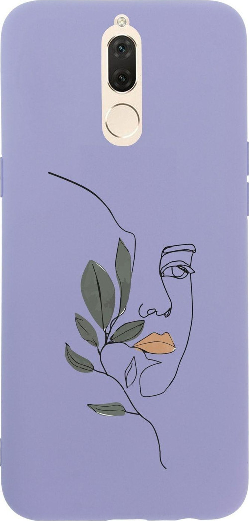Huawei Mate 10 Lite Line Art Women Desenli Premium Silikonlu Lila Telefon Kılıfı