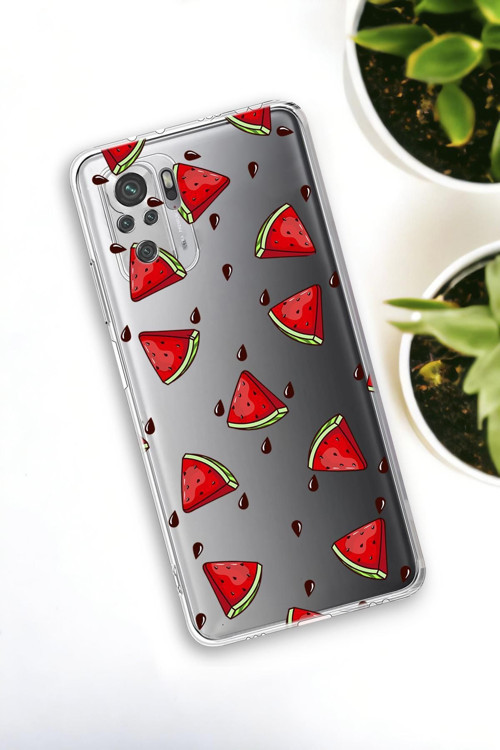 Xiaomi Redmi Note 10 Uyumlu Karpuz Dilimleri Desenli Premium Silikonlu Şeffaf Telefon Kılıfı