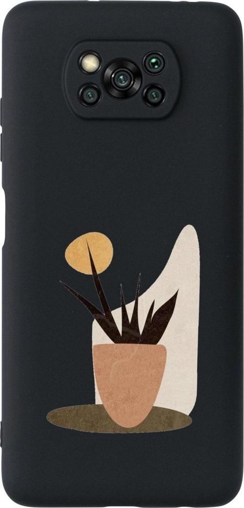 Poco X3 Saksıda Çiçek Premium Silikonlu Siyah Telefon Kılıfı