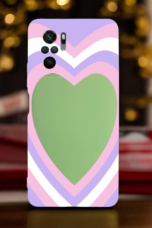 Xiaomi Redmi Note 10/10S Uyumlu Purple Heart Desenli Premium Silikonlu Lansman Telefon Kılıfı