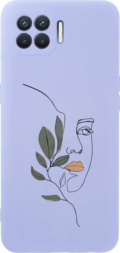 Oppo Reno 4 Lite Line Art Women Desenli Premium Silikonlu Lila Telefon Kılıfı