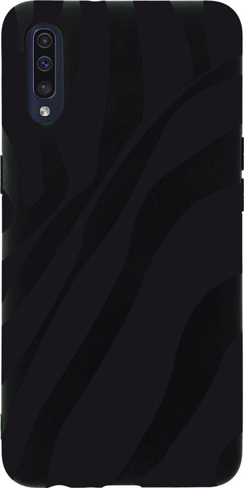 Samsung A50 Zebra Desenli Premium Silikonlu Siyah Telefon Kılıfı