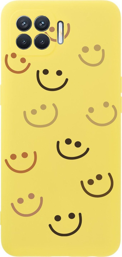 Oppo Reno 4 Lite Smile Premium Silikonlu Sarı Telefon Kılıfı