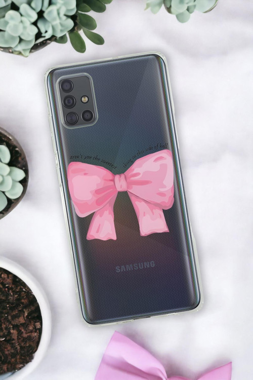 Samsung A71 Uyumlu Pembe Kurdele Premium Şeffaf Silikon Kılıf