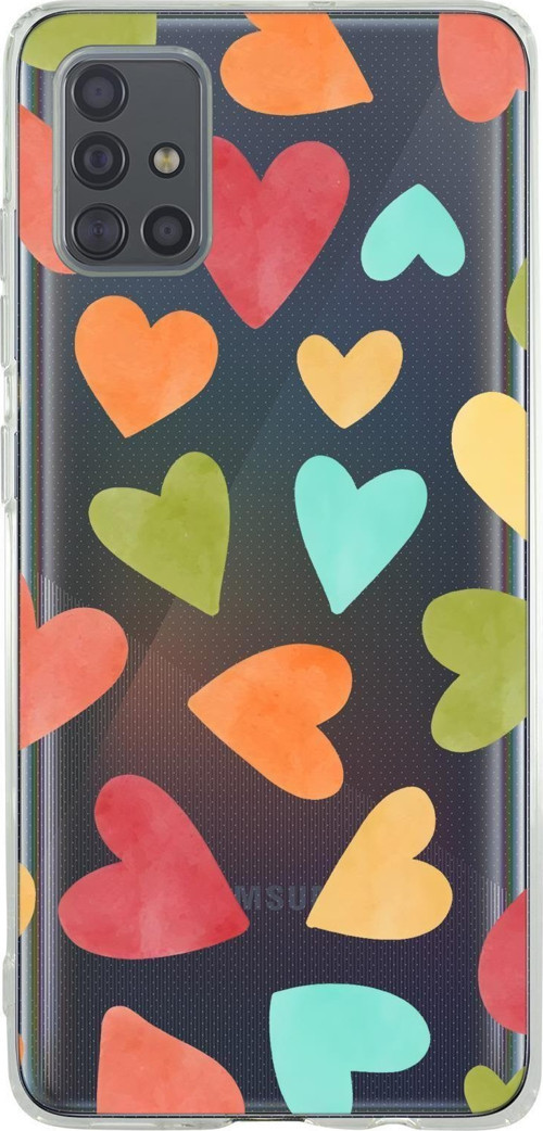 Samsung A71 Uyumlu Renkli Kalpler Desenli Premium Şeffaf Silikon Kılıf