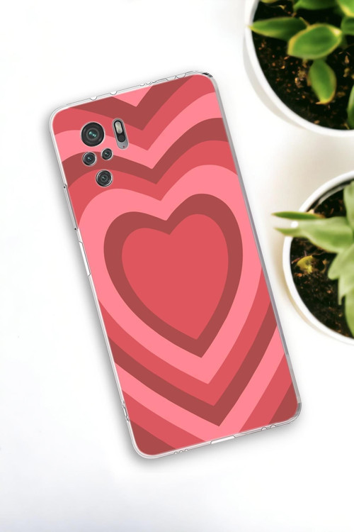 Xiaomi Redmi Note 10 Uyumlu Kırmızı Kalpler Desenli Premium Silikonlu Şeffaf Telefon Kılıfı