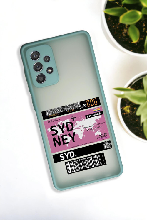 Samsung A53 Uyumlu Sydney Ticket Desenli Buzlu Şeffaf Lüx Telefon Kılıfı