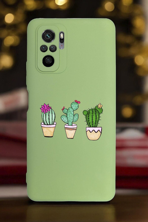 Xiaomi Redmi Note 10/10S Uyumlu Üçlü Kaktüs Desenli Premium Silikonlu Lansman Telefon Kılıfı