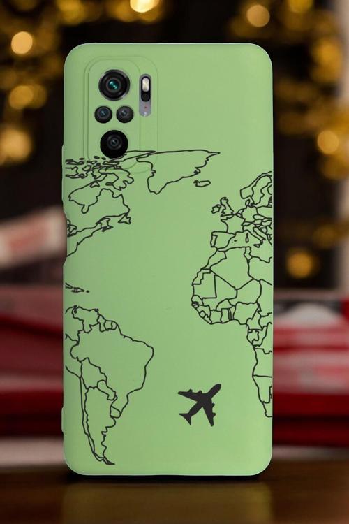 Xiaomi Redmi Note 10/10S Uyumlu World Map Lines Desenli Premium Silikonlu Lansman Telefon Kılıfı