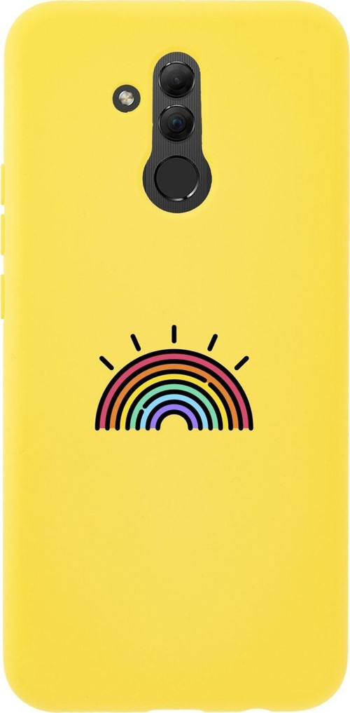 Huawei Mate 20 Lite Gökkuşağı Desenli Premium Silikonlu Sarı Telefon Kılıfı