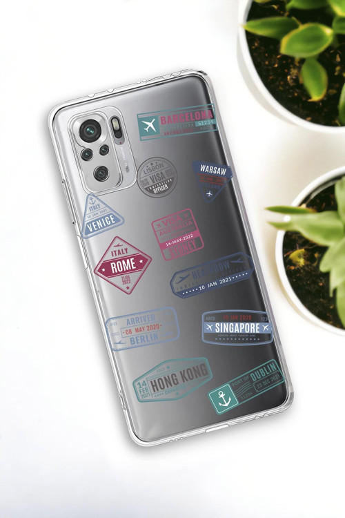 Xiaomi Redmi Note 10 Uyumlu Seyehat Pulu Premium Silikonlu Şeffaf Telefon Kılıfı
