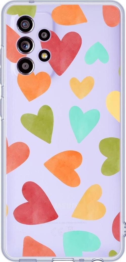 Samsung A52 Uyumlu Renkli Kalpler Desenli Premium Şeffaf Silikon Kılıf