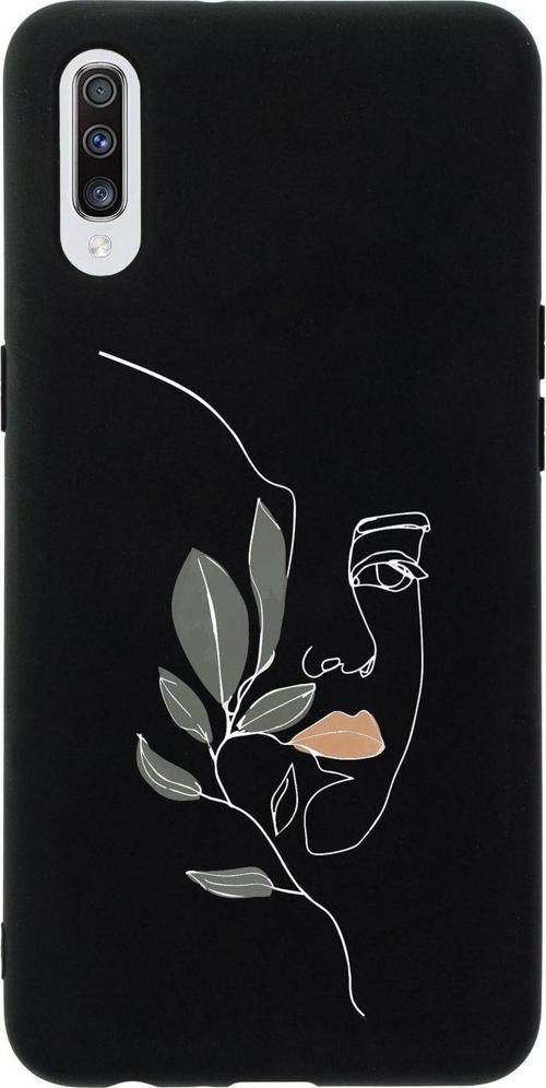 Samsung A70 Line Art Women Desenli Premium Silikonlu Siyah Telefon Kılıfı