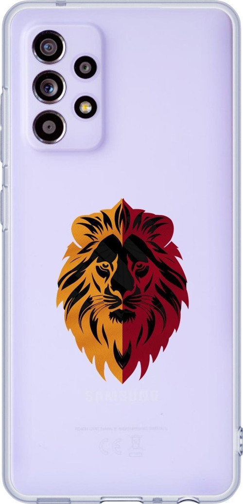 Samsung A52 Uyumlu Sarı Kırmızı Aslan Desenli Premium Şeffaf Silikon Kılıf