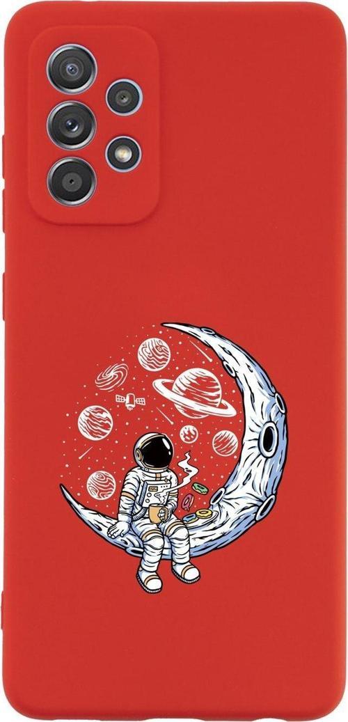 Samsung A72 Astronot Premium Silikonlu Kırmızı Telefon Kılıfı