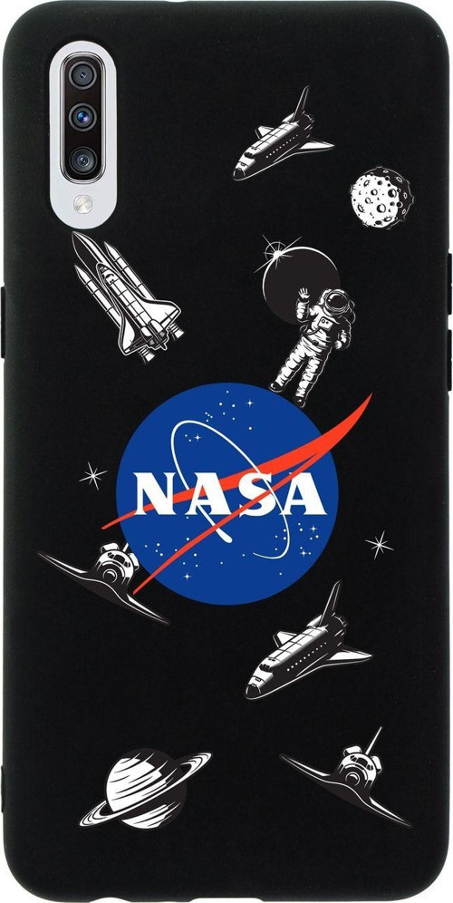 Samsung A70 Nasa Desenli Premium Silikonlu Siyah Telefon Kılıfı