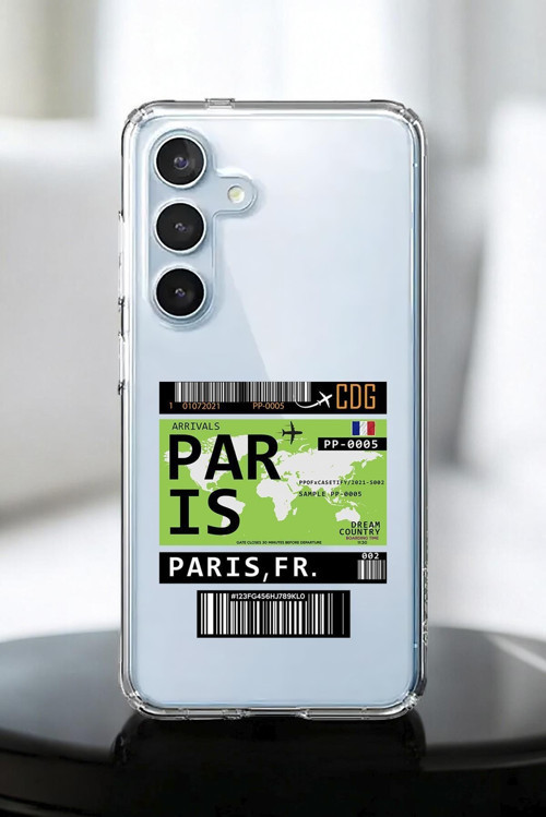 Samsung A55 Uyumlu Paris Ticket Desenli Premium Silikonlu Şeffaf Telefon Kılıfı
