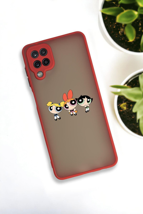 Samsung Galaxy A12 Uyumlu Powerpuff Girls Desenli Buzlu Şeffaf Lüx Telefon Kılıfı