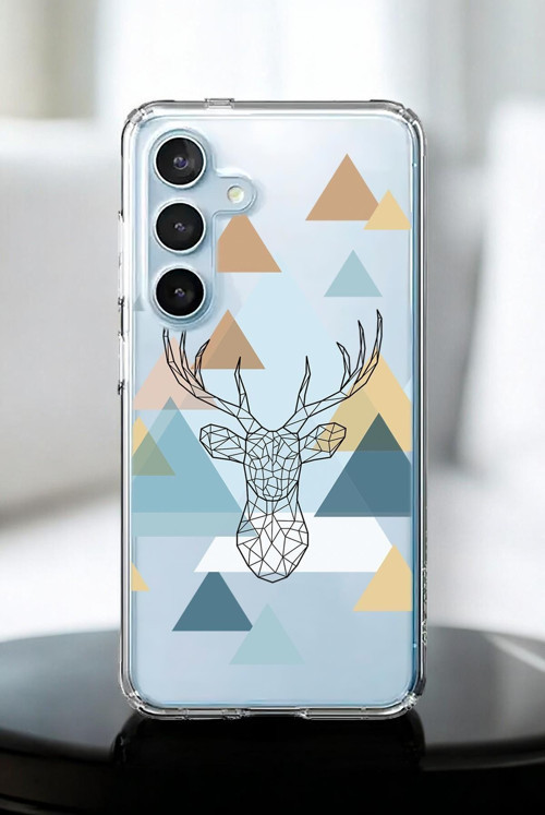 Samsung A55 Uyumlu Polygon Deer Desenli Premium Silikonlu Şeffaf Telefon Kılıfı