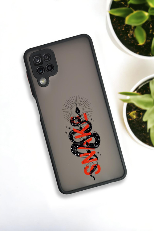 Samsung Galaxy A12 Uyumlu Snake Desenli Buzlu Şeffaf Lüx Telefon Kılıfı