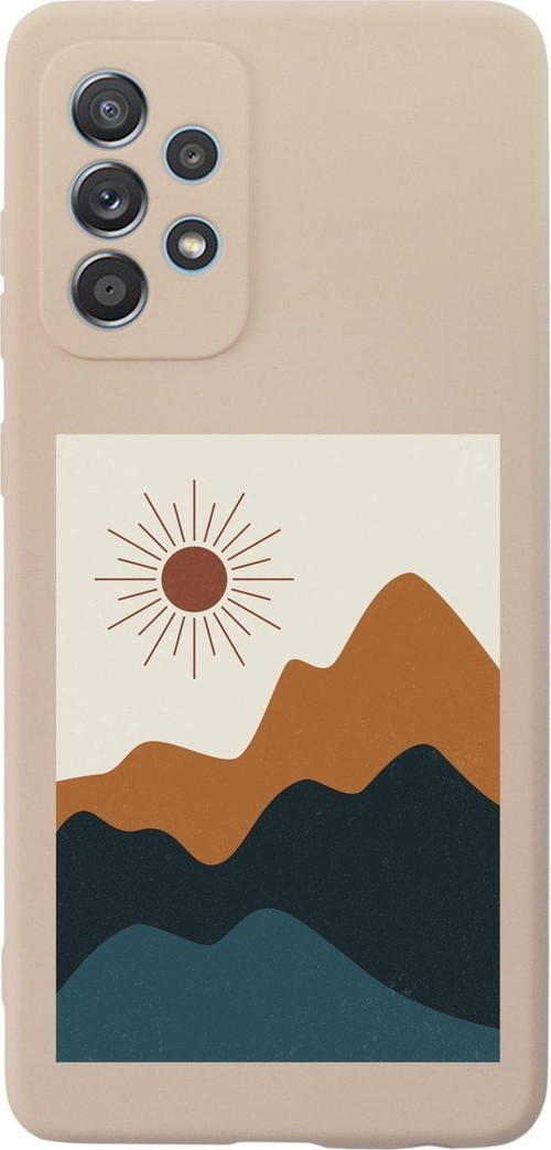 Samsung A52 Mountain Sun Premium Silikonlu Pembe Telefon Kılıfı