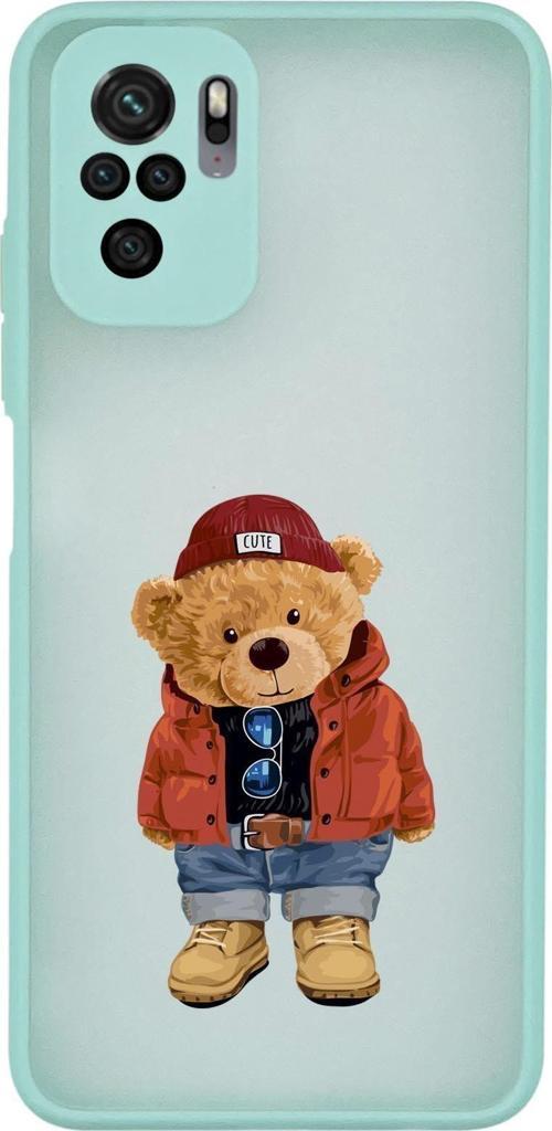 Xiaomi Redmi Note 10 Uyumlu Teddy Bear Desenli Kamera Korumalı Buzlu Şeffaf Lüx Telefon Kılıfı