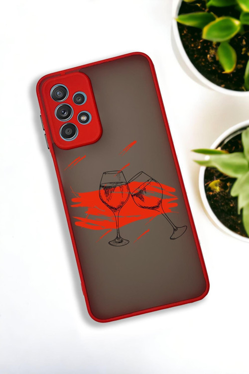 Samsung A72 Uyumlu Spilled Wine Desenli Buzlu Şeffaf Lüx Telefon Kılıfı