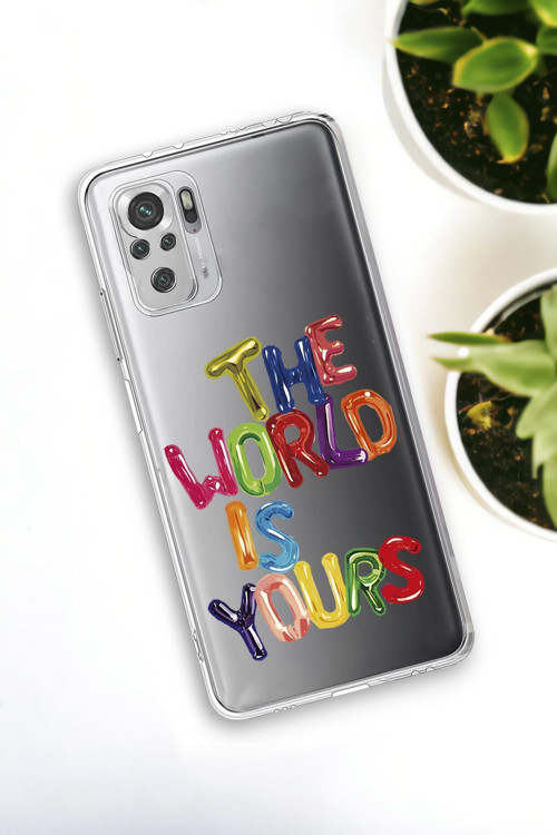 Xiaomi Redmi Note 10 Uyumlu The World Desenli Premium Silikonlu Şeffaf Telefon Kılıfı