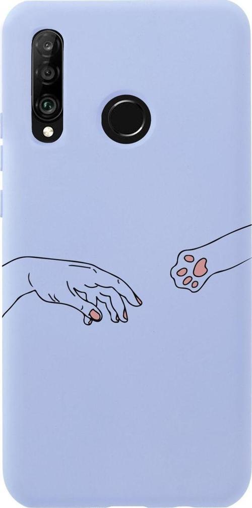 Huawei P30 Lite Hand And Paw Premium Silikonlu Lila Telefon Kılıfı