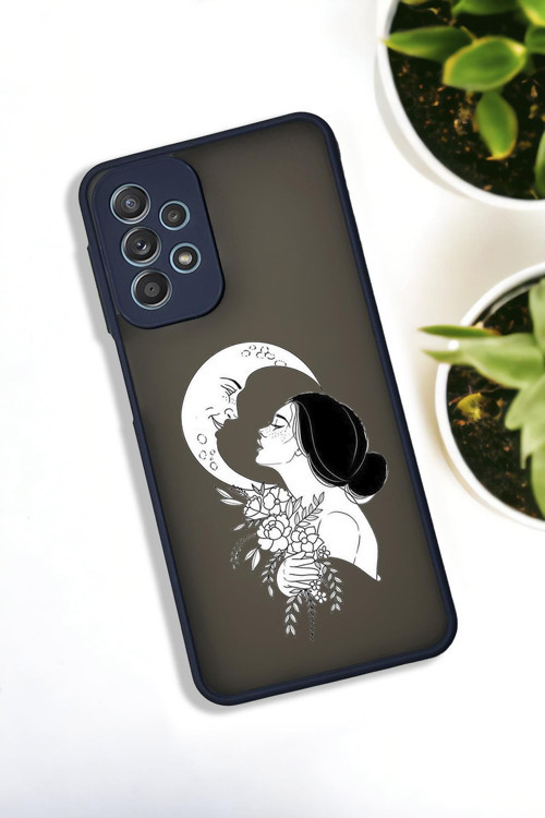Samsung A53 Uyumlu Moon And Women Desenli Buzlu Şeffaf Lüx Telefon Kılıfı