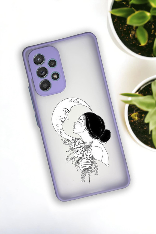 Samsung A53 Uyumlu Moon And Women Desenli Buzlu Şeffaf Lüx Telefon Kılıfı