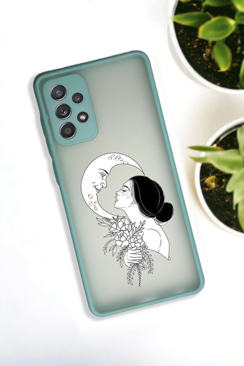 Samsung A53 Uyumlu Moon And Women Desenli Buzlu Şeffaf Lüx Telefon Kılıfı