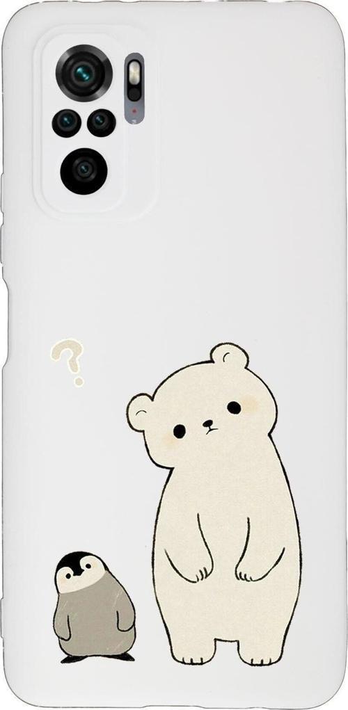 Xiaomi Redmi Note 10 Uyumlu Penguen Ayıcık Desenli Premium Silikonlu Lansman Telefon Kılıfı