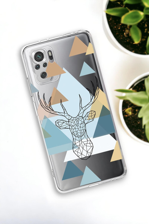 Xiaomi Redmi Note 10 Uyumlu Polygon Deer Desenli Premium Silikonlu Şeffaf Telefon Kılıfı