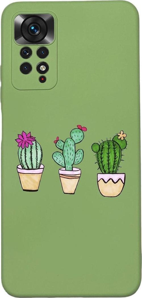 Xiaomi Redmi Note 11 Uyumlu Üçlü Kaktüs Desenli Premium Silikonlu Lansman Telefon Kılıfı