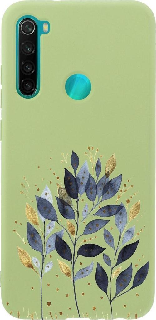 Xiaomi Redmi Note 8 Mavi Yaprak Desenli Premium Silikonlu Yeşil Telefon Kılıfı