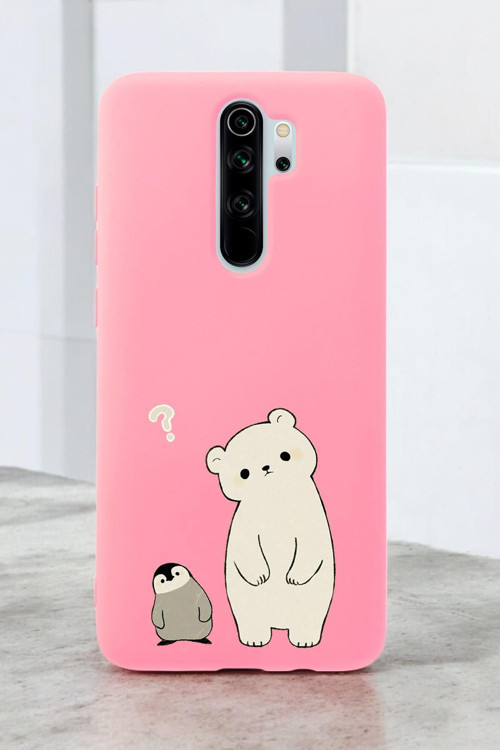 Xiaomi Redmi Note 8 Pro Uyumlu Penguen Ve Ayıcık Desenli Premium Silikonlu Lansman Telefon Kılıfı