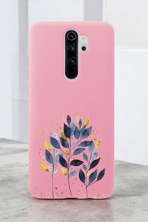 Xiaomi Redmi Note 8 Pro Uyumlu Mavi Yaprak Desenli Premium Silikonlu Lansman Telefon Kılıfı