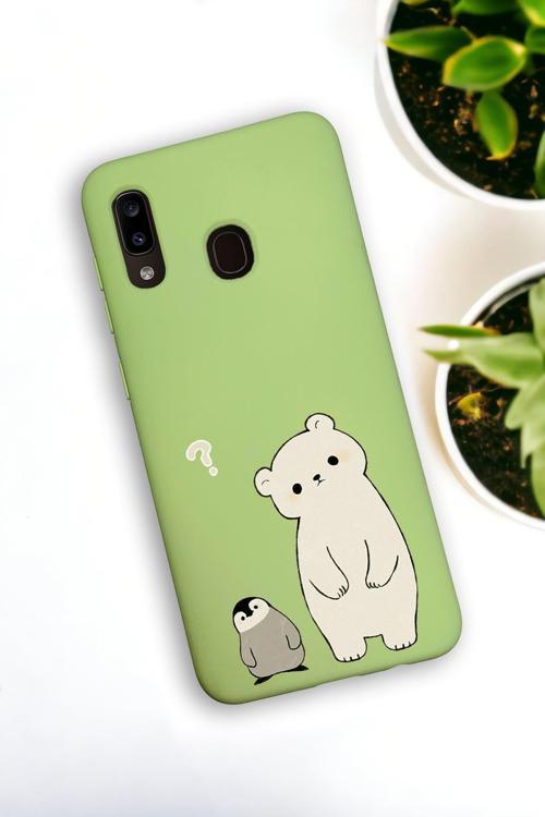 Samsung Galaxy A30 Uyumlu Penguen Ve Ayıcık Desenli Premium Silikonlu Lansman Telefon Kılıfı