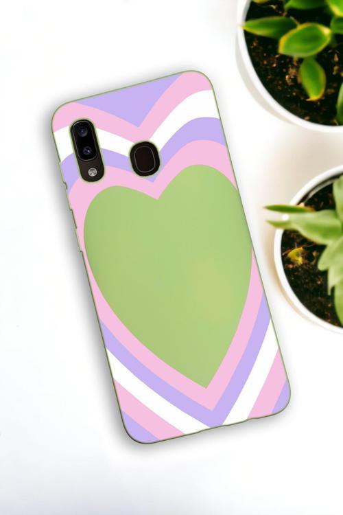 Samsung Galaxy A30 Uyumlu Purple Heart Desenli Premium Silikonlu Lansman Telefon Kılıfı