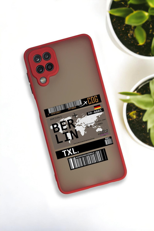 Samsung Galaxy A12 Uyumlu Berlin Ticket Desenli Buzlu Şeffaf Lüx Telefon Kılıfı