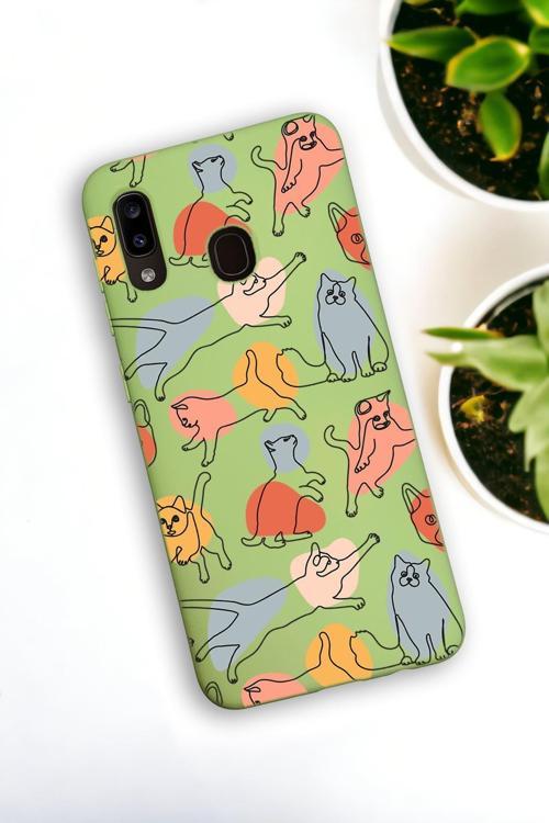 Samsung Galaxy A30 Uyumlu Sevimli Kedi Figürleri Desenli Premium Silikonlu Lansman Telefon Kılıfı