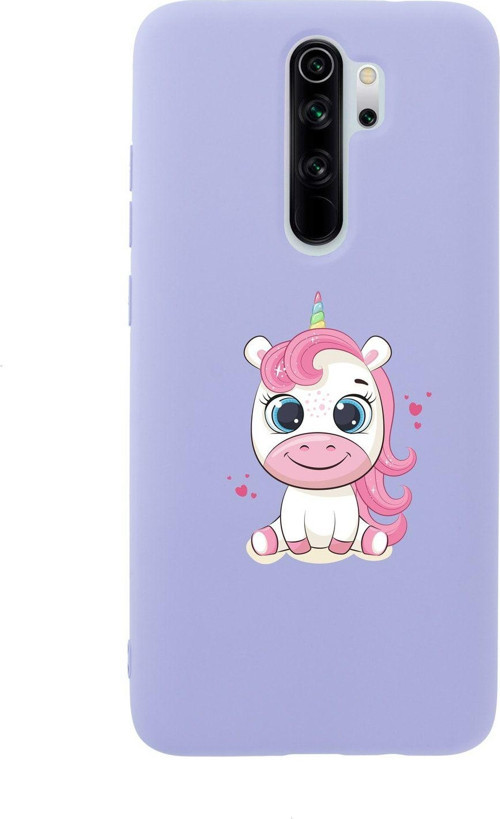Xiaomi Redmi Note 8 Pro Pembe Unicorn Premium Silikonlu Lila Telefon Kılıfı