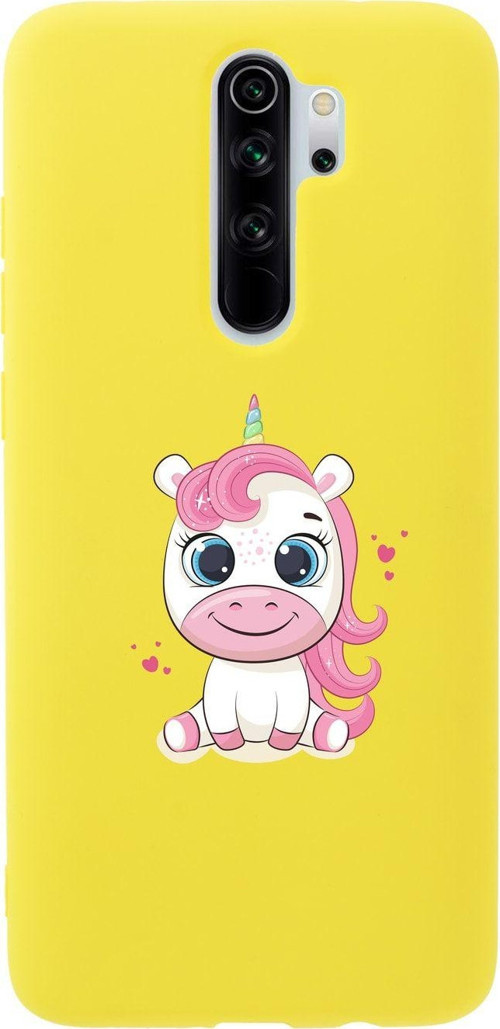 Xiaomi Redmi Note 8 Pro Pembe Unicorn Premium Silikonlu Sarı Telefon Kılıfı